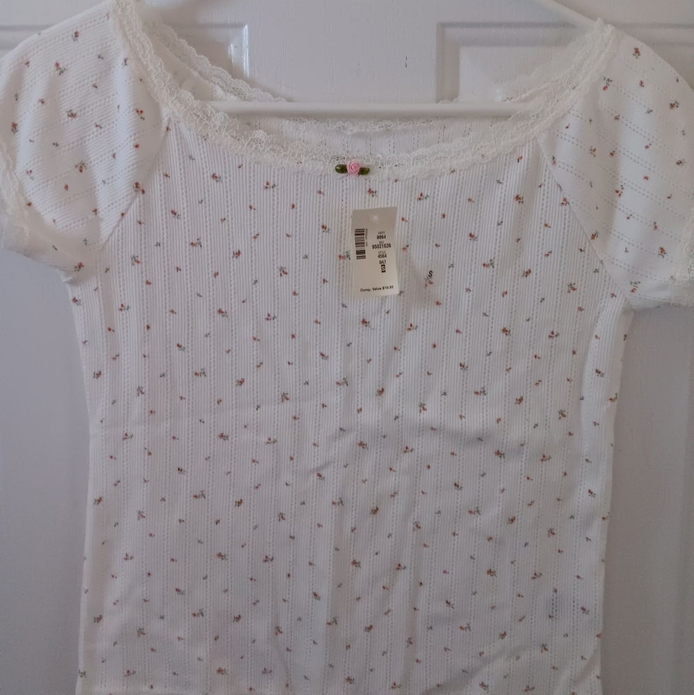 White Floral Lace Trim Top